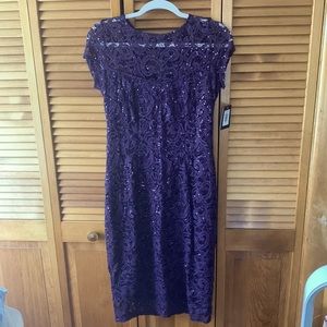 NWT Marina eggplant colored embroidered sequin cocktail dress